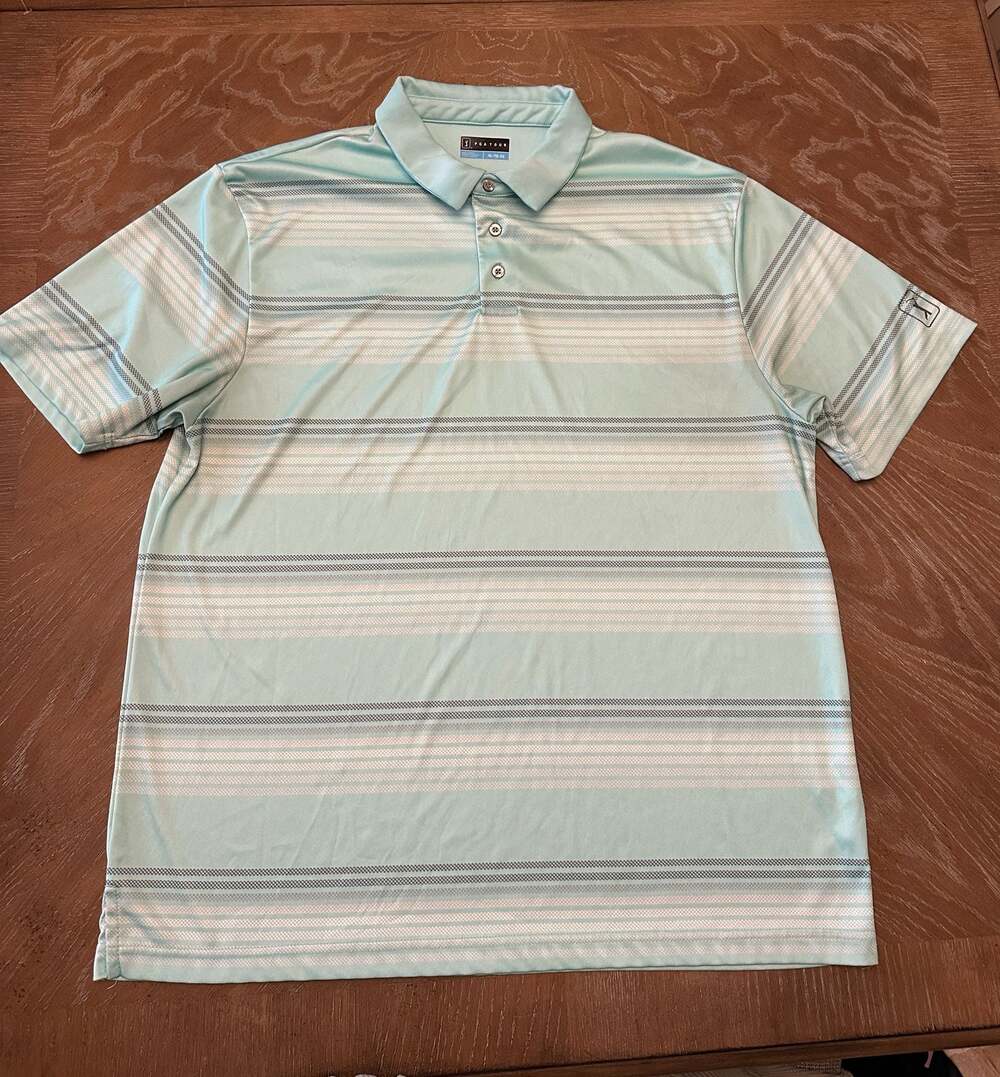 PGA Tour Men's Blue Striped Performance Short Sleeve Golf Polo Shirt Size XL